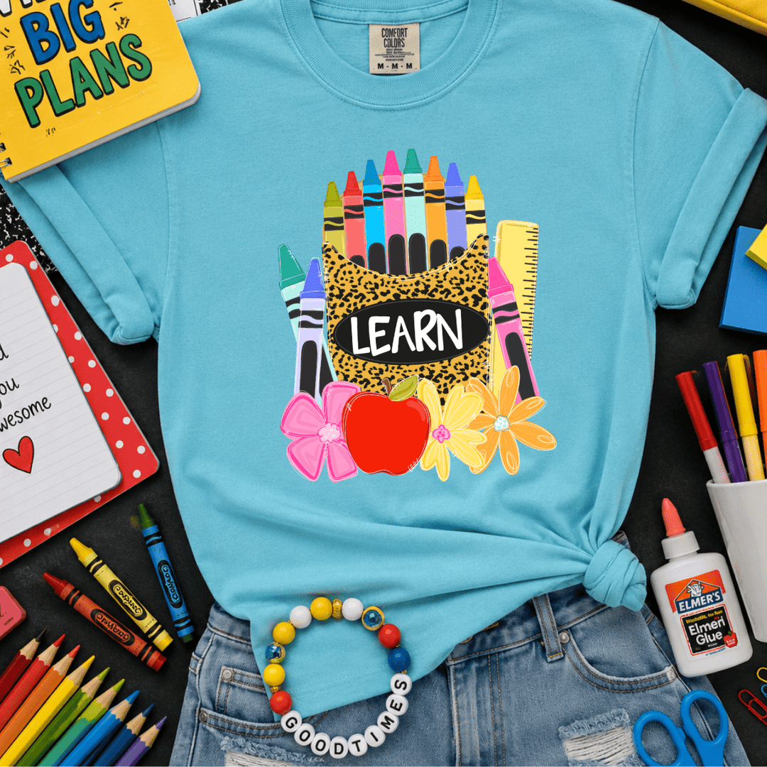 DEAL OF THE DAY - Leopard LEARN Crayon Box Blue Tee - FINAL SALE - Graphic Tee - The Red Rival