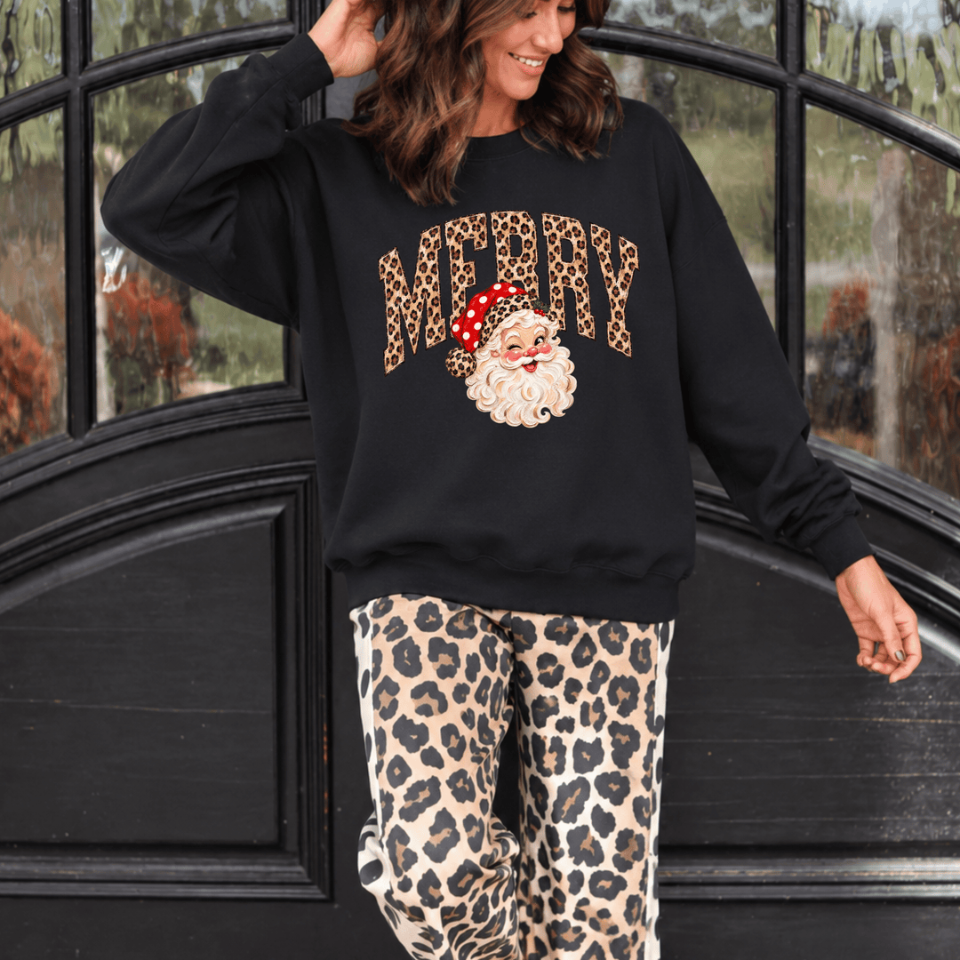 DEAL OF THE DAY - Leopard Merry Santa Black Tee or Sweatshirt (FINAL SALE) - Tees - The Red Rival