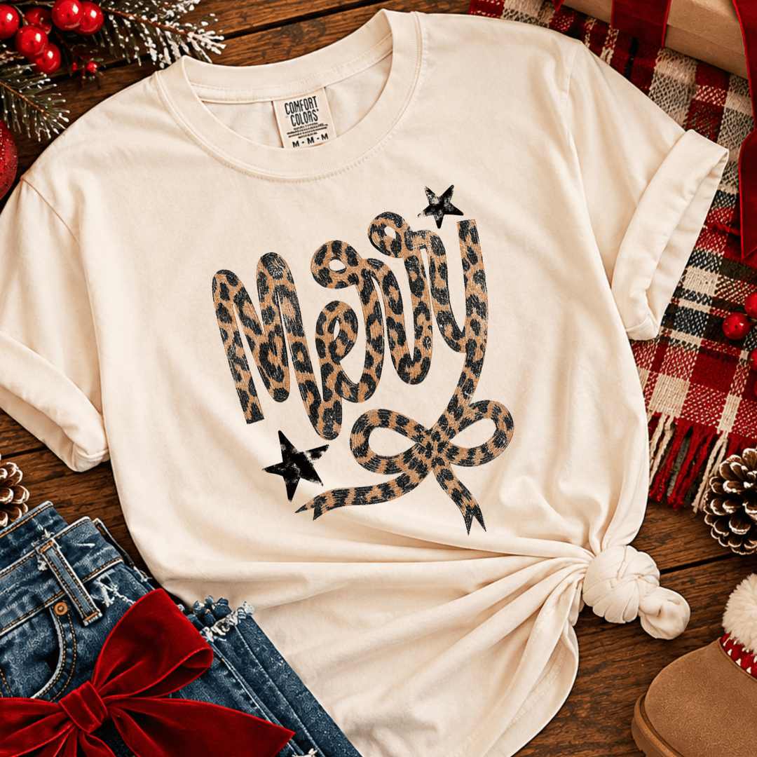 DEAL OF THE DAY - Leopard Merry Tan Tee or Sweatshirt - FINAL SALE - Graphic Tee - The Red Rival