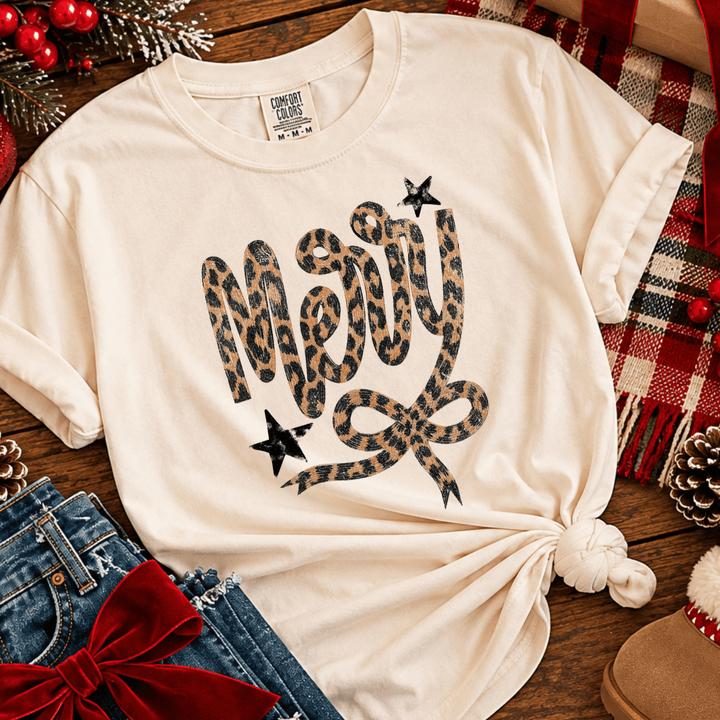 DEAL OF THE DAY - Leopard Merry Tan Tee or Sweatshirt - FINAL SALE - Graphic Tee - The Red Rival