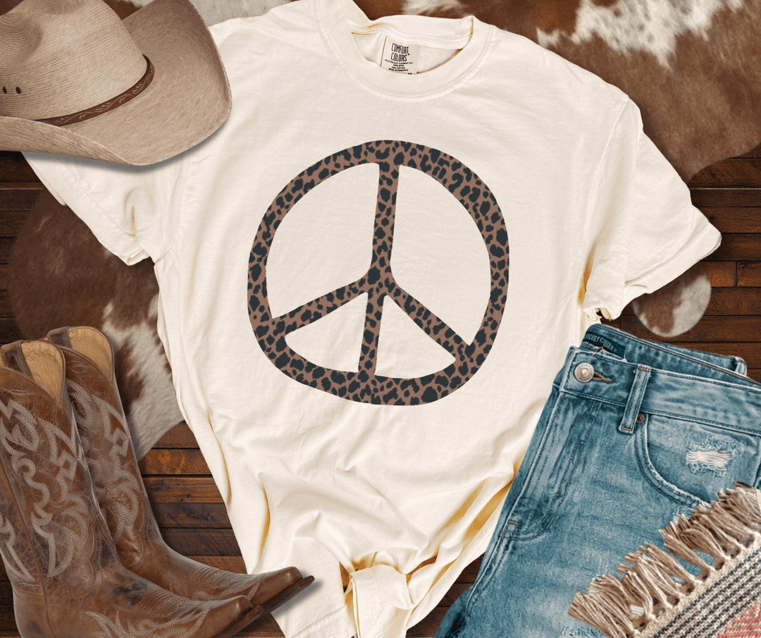 DEAL OF THE DAY - Leopard Peace Sign Ivory Tee (FINAL SALE) - Tees - The Red Rival