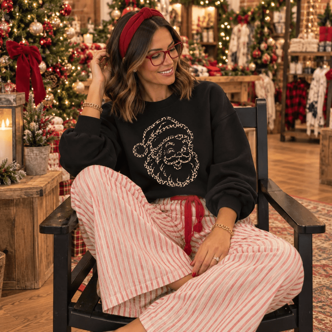 DEAL OF THE DAY - Leopard Santa Black Tee or Sweatshirt (FINAL SALE) - Tees - The Red Rival