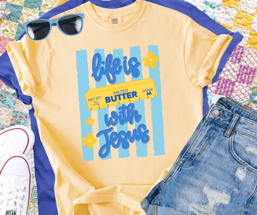 DEAL OF THE DAY - Life is "Butter" with Jesus Yellow Tee - FINAL SALE - Graphic Tee - The Red Rival
