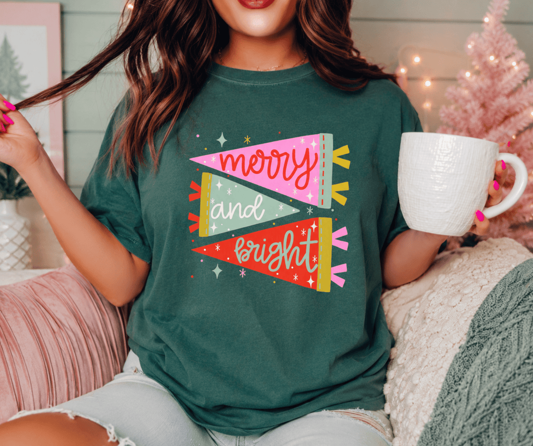 DEAL OF THE DAY - Merry and Bright Pennants Blue Spruce Tee (FINAL SALE) - Tees - The Red Rival