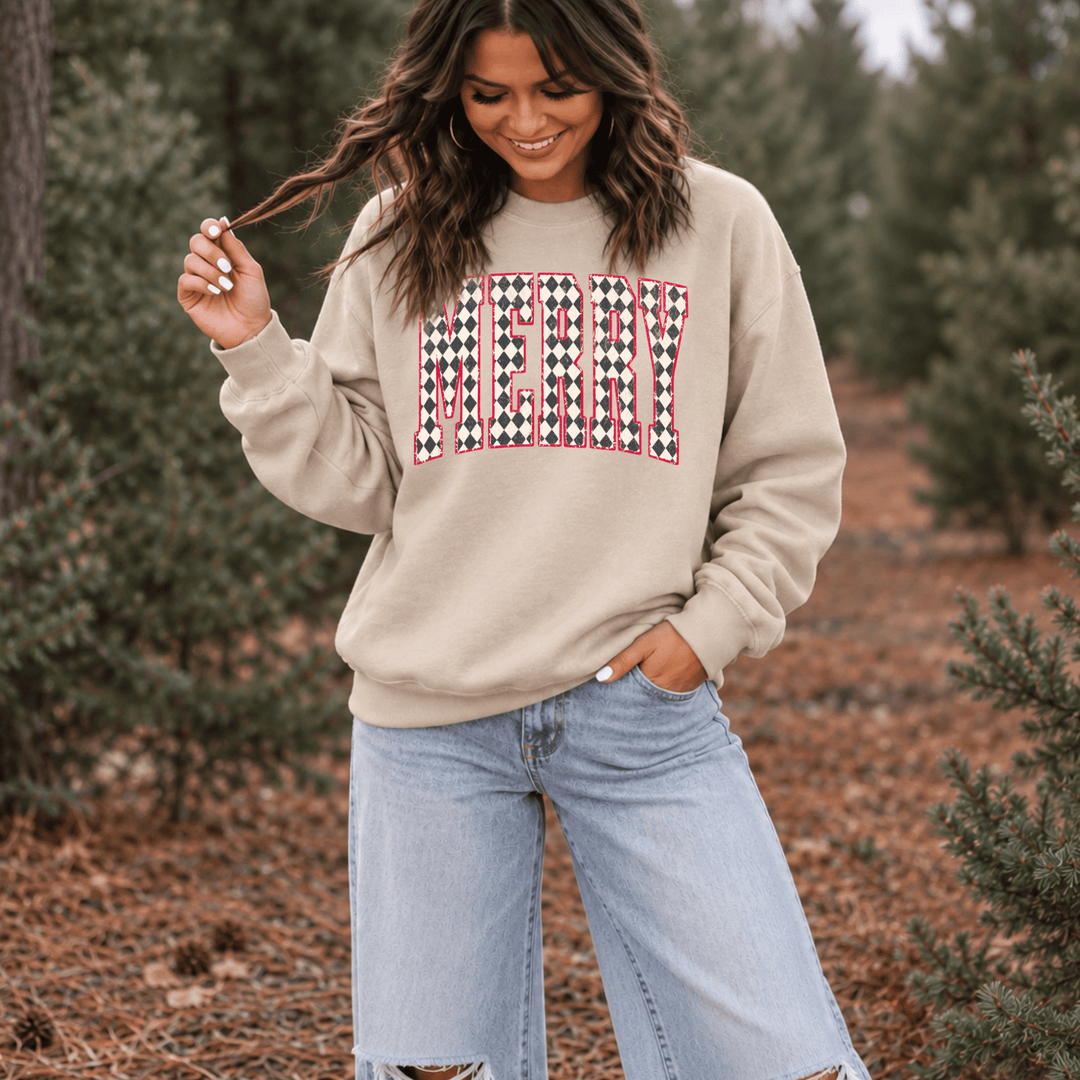 DEAL OF THE DAY - Merry Checkered Diamonds Tan Tee or Sweatshirt - FINAL SALE - Graphic Tee - The Red Rival
