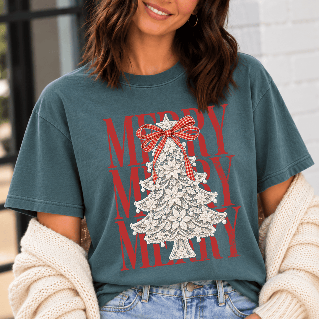 DEAL OF THE DAY - Merry Repeat Lace Tree Blue Spruce Tee (FINAL SALE) - Tees - The Red Rival