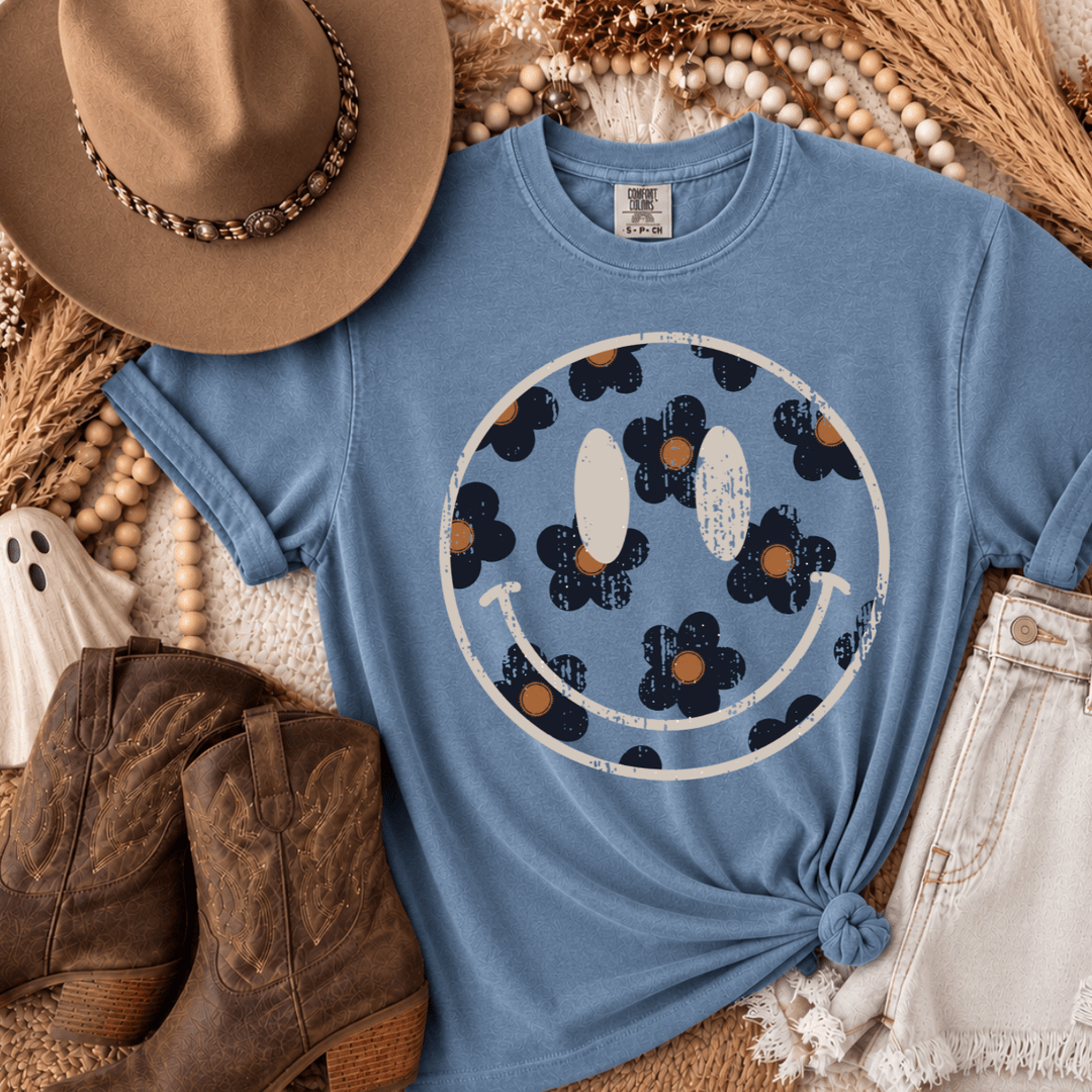 DEAL OF THE DAY - Neutral Daisy Happy Face Blue Tee - FINAL SALE - Tees - The Red Rival
