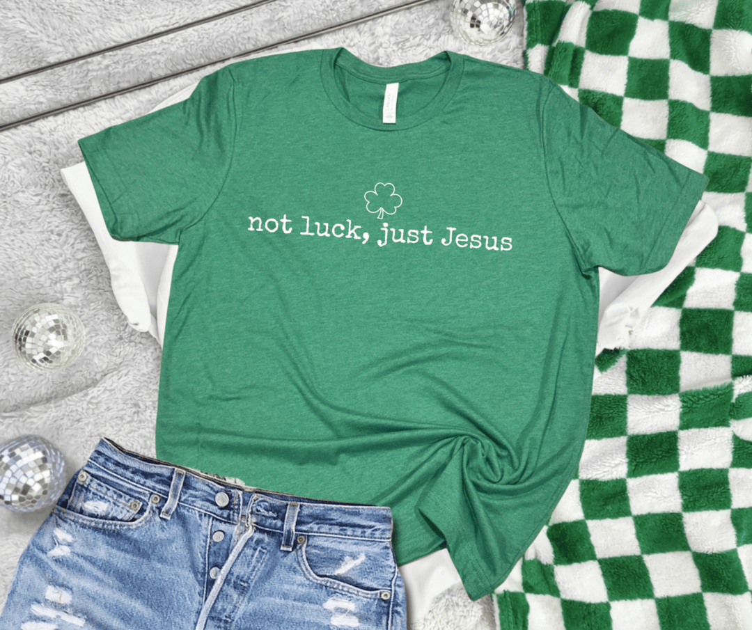 DEAL OF THE DAY - not luck, just Jesus Heather Green Grass Tee - Tees - The Red Rival