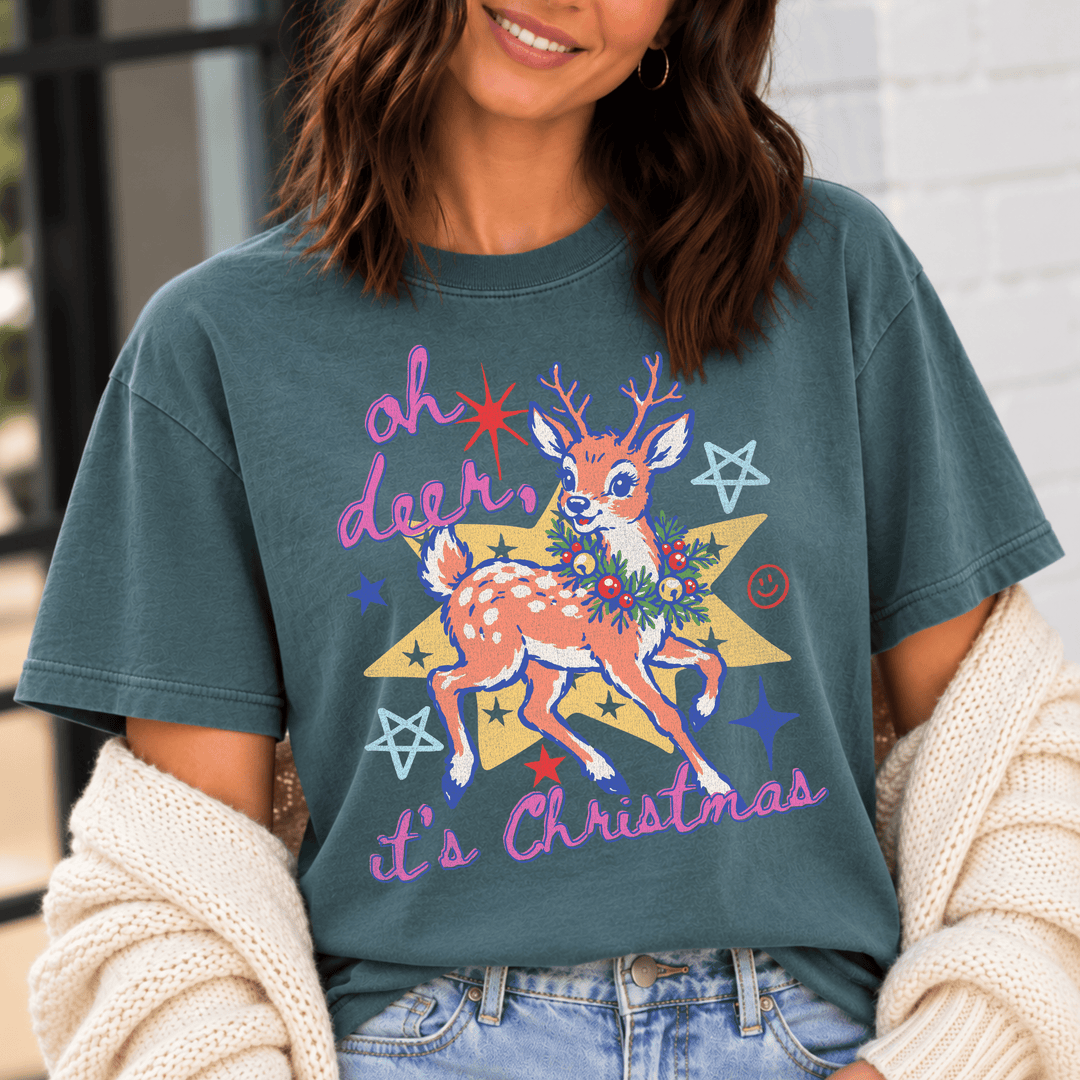 DEAL OF THE DAY - Oh Deer, it's Christmas Blue Spruce Tee (FINAL SALE) - Tees - The Red Rival