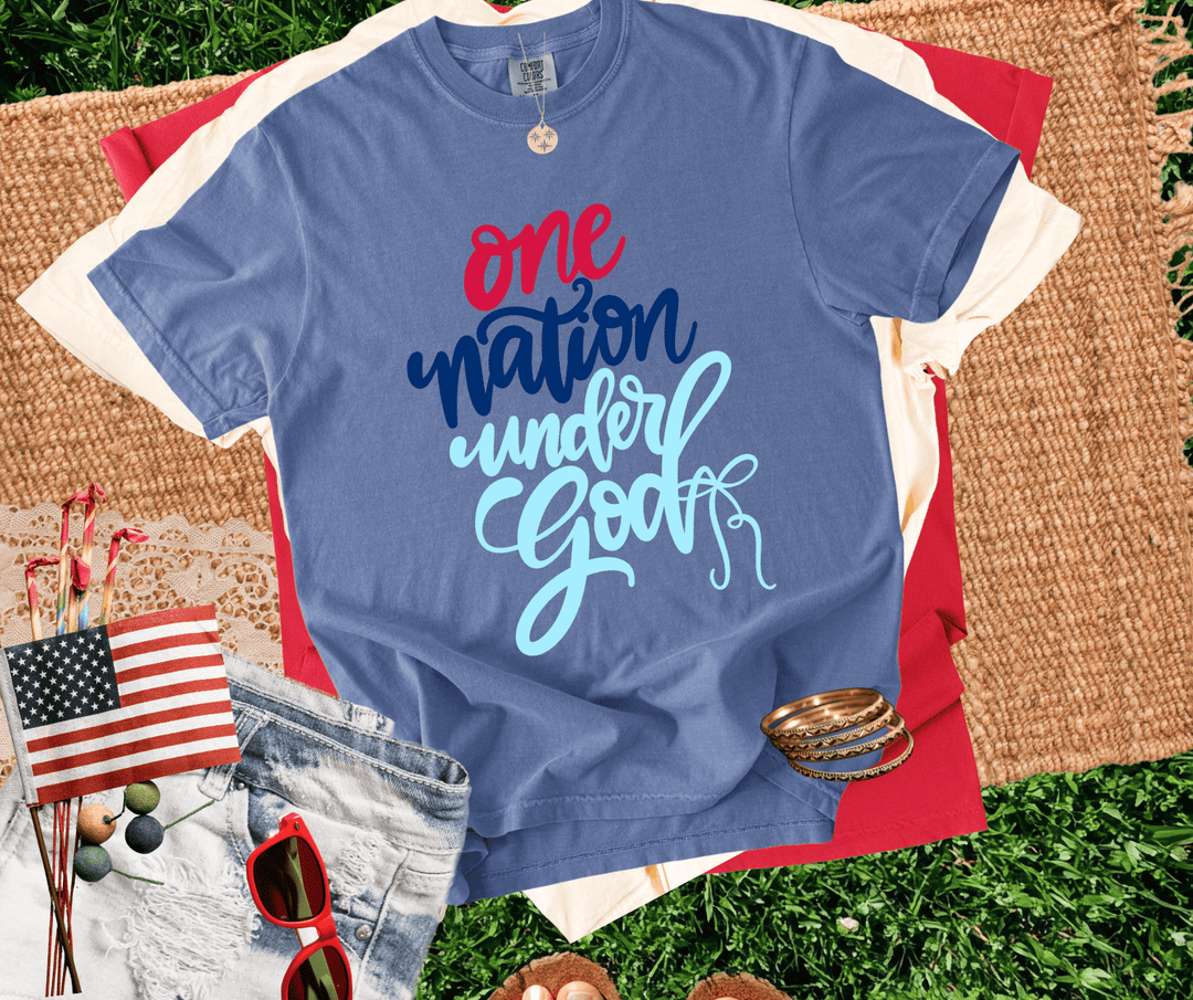 DEAL OF THE DAY - One Nation Under God Script Blue Tee (FINAL SALE) - Tees - The Red Rival