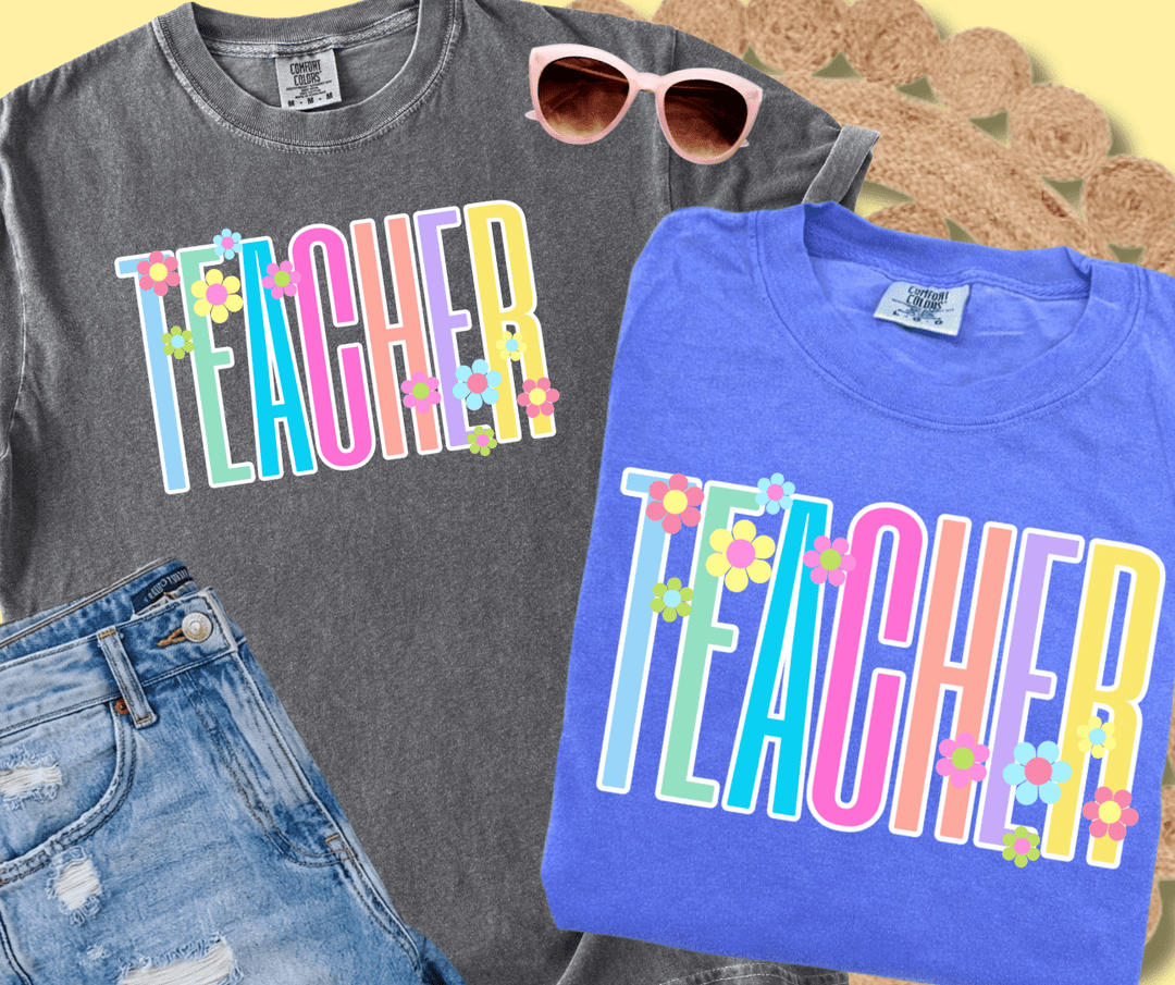 DEAL OF THE DAY - Pastel Teacher Flowers (Choose your tee color) (FINAL SALE) - Graphic Tee - The Red Rival