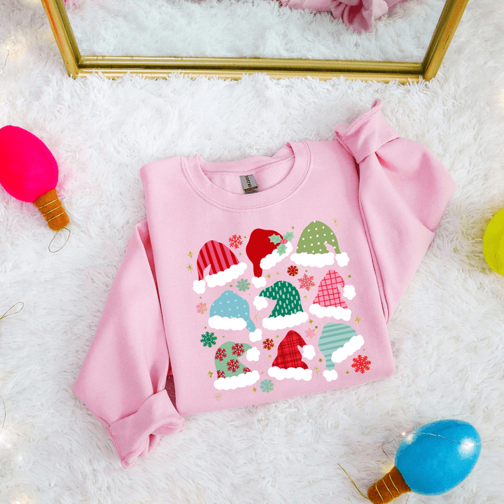 DEAL OF THE DAY - Patterned Santa Hats Light Pink Tee or Sweatshirt (FINAL SALE) - Tees - The Red Rival