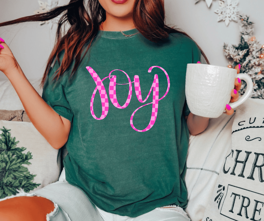 DEAL OF THE DAY - Pink Checkered Joy Blue Spruce Tee (FINAL SALE) - Tees - The Red Rival