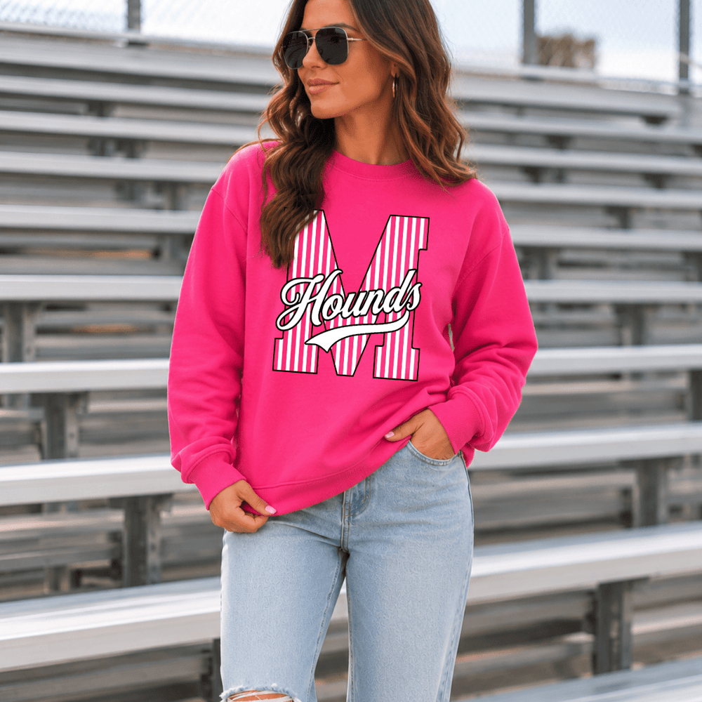 DEAL OF THE DAY - Pink Out - Black/White Striped HOUNDS Heliconia Pink Sweatshirt (FINAL SALE) - Graphic Tee - The Red Rival