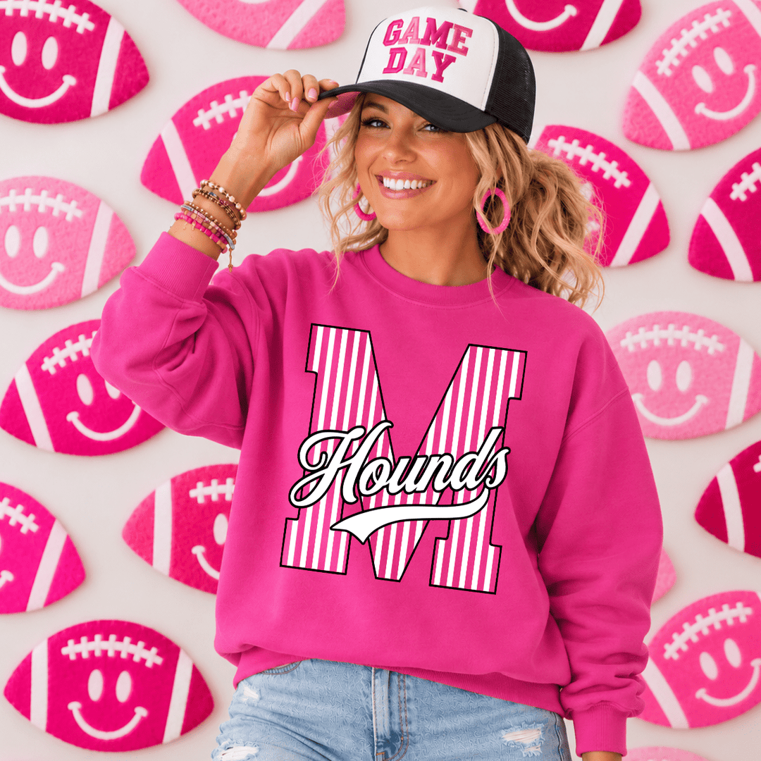 DEAL OF THE DAY - Pink Out - Black/White Striped HOUNDS Heliconia Pink Sweatshirt (FINAL SALE) - Graphic Tee - The Red Rival