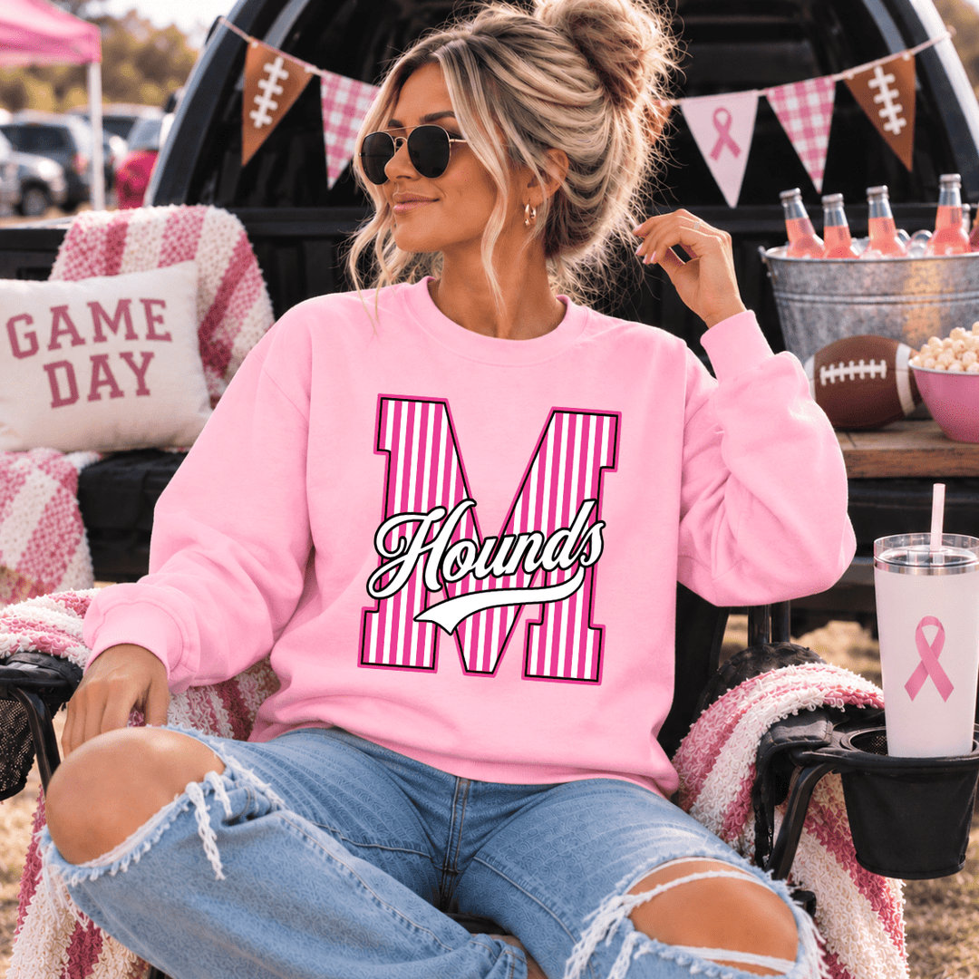 DEAL OF THE DAY - Pink Out - Striped HOUNDS Light Pink Sweatshirt (FINAL SALE) - Graphic Tee - The Red Rival