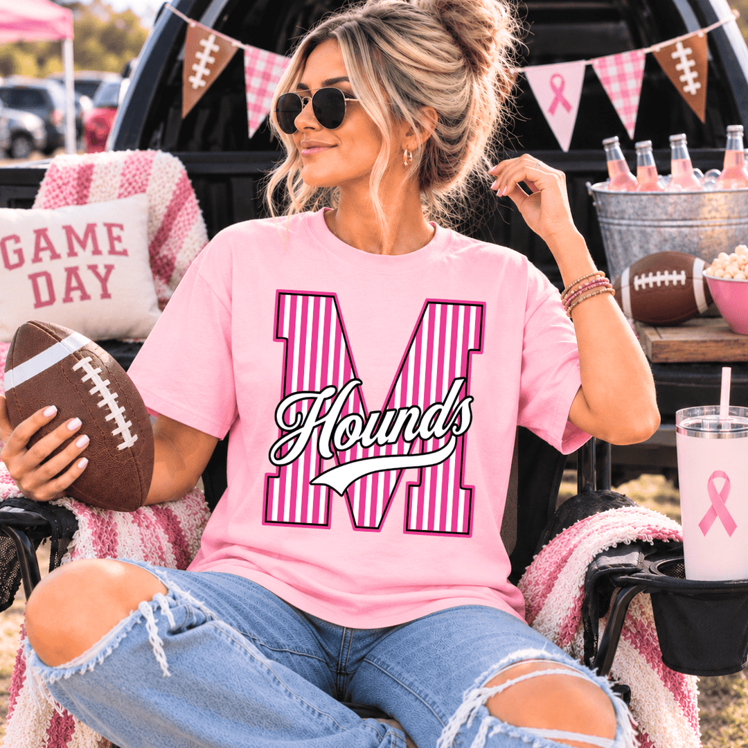 DEAL OF THE DAY - Pink Out - Striped HOUNDS Light Pink Tee (FINAL SALE) - Graphic Tee - The Red Rival