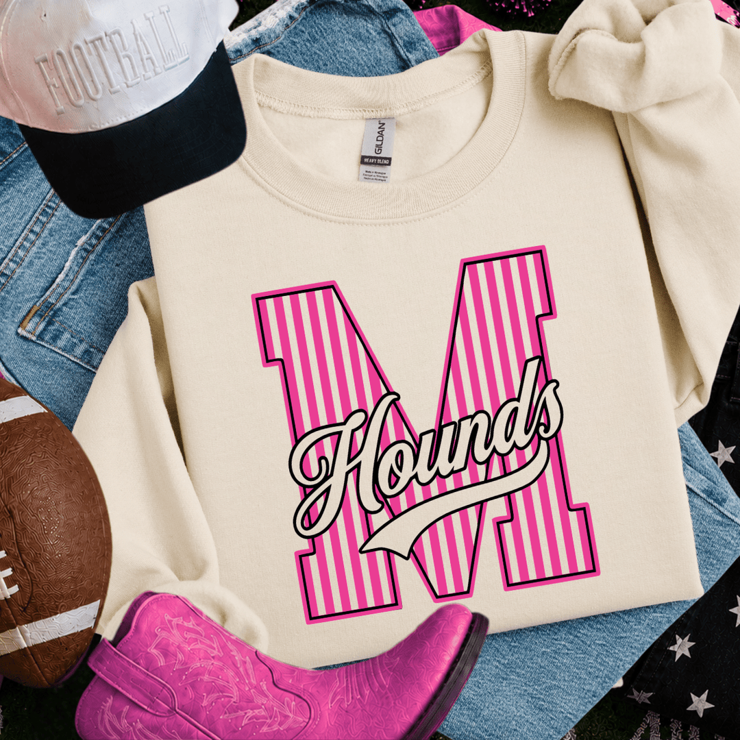 DEAL OF THE DAY - Pink Out - Striped HOUNDS Tan Sweatshirt (FINAL SALE) - Graphic Tee - The Red Rival