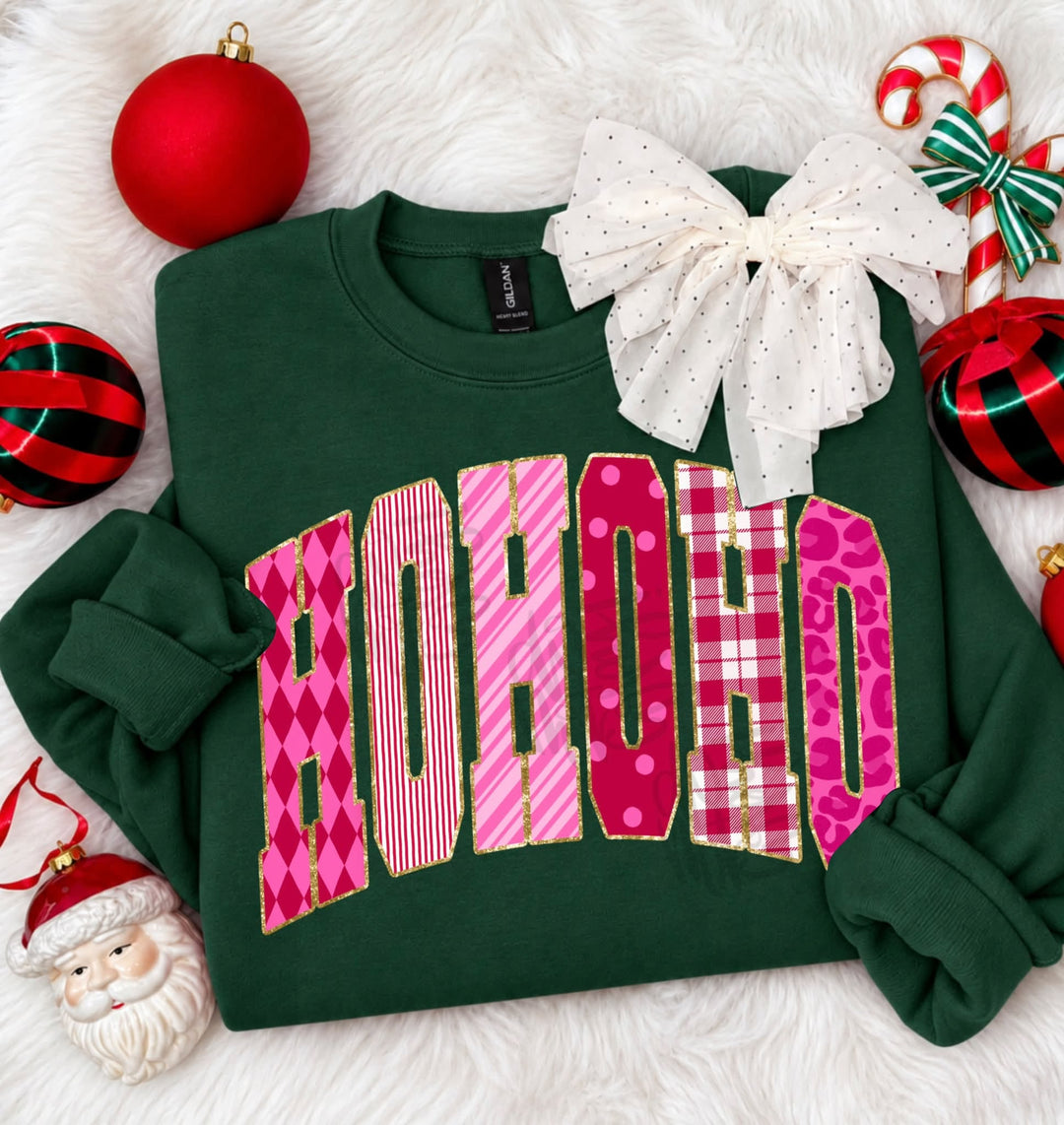 DEAL OF THE DAY - Pink Patterned HoHoHo Dark Green Tee or Sweatshirt (FINAL SALE) - Tees - The Red Rival
