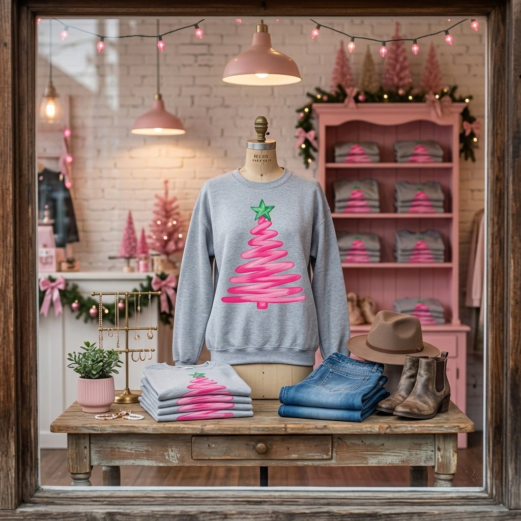 DEAL OF THE DAY - Pink Squiggle Drawing Tree on Grey Tee or Sweatshirt (FINAL SALE) - Tees - The Red Rival