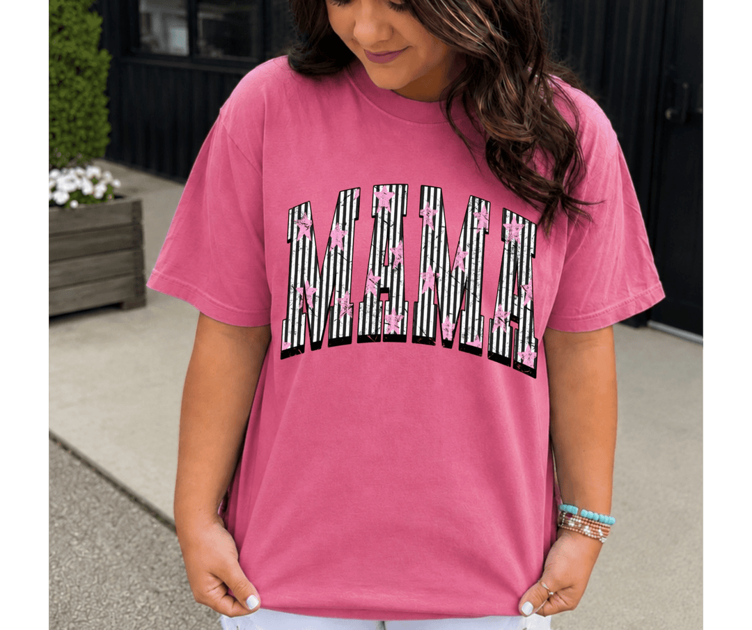 DEAL OF THE DAY - Pink Star Striped Mama Letters Crunnberry Tee - (FINAL SALE) - Graphic Tee - The Red Rival