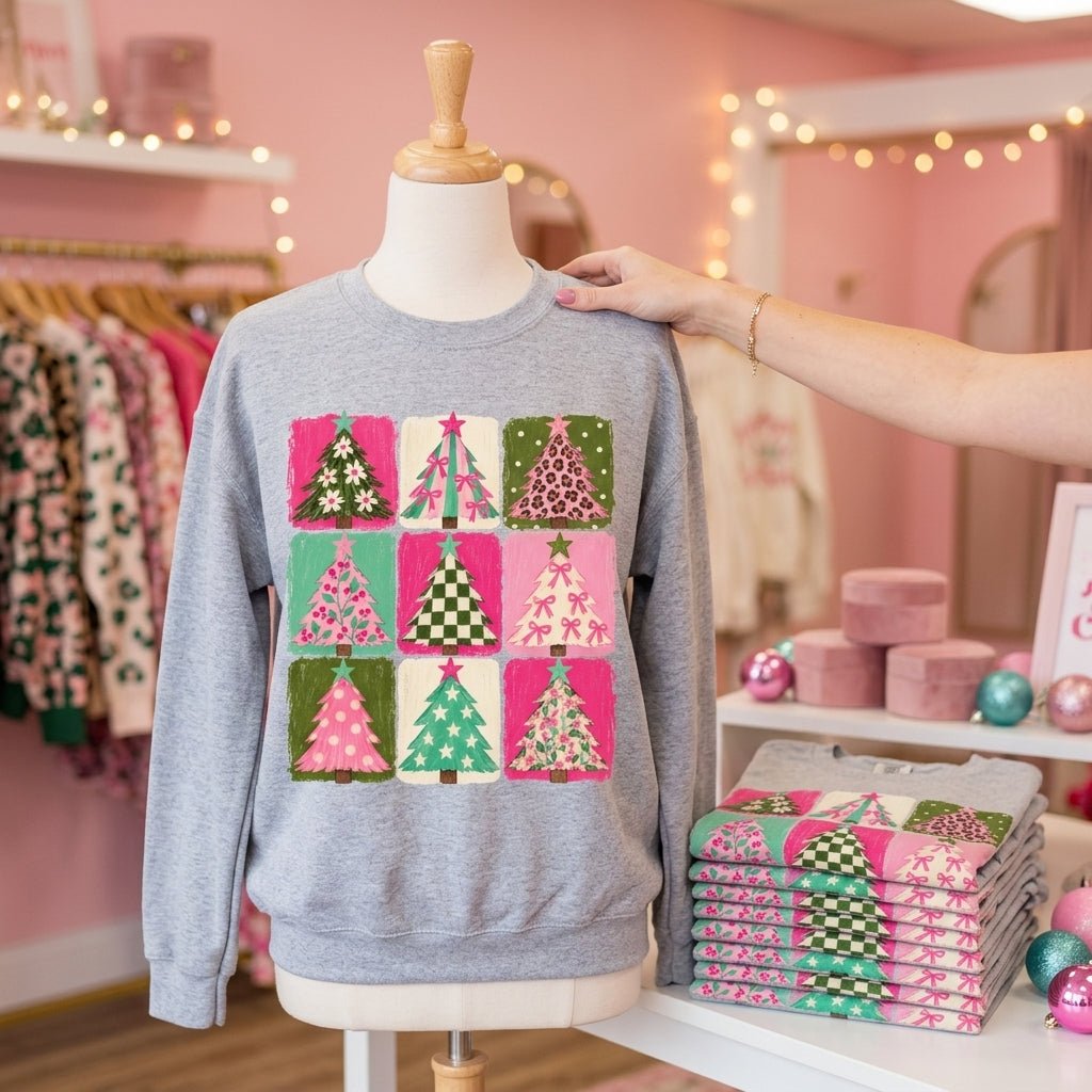 DEAL OF THE DAY - Pink Tree Squares on Grey Tee or Sweatshirt (FINAL SALE) - Tees - The Red Rival