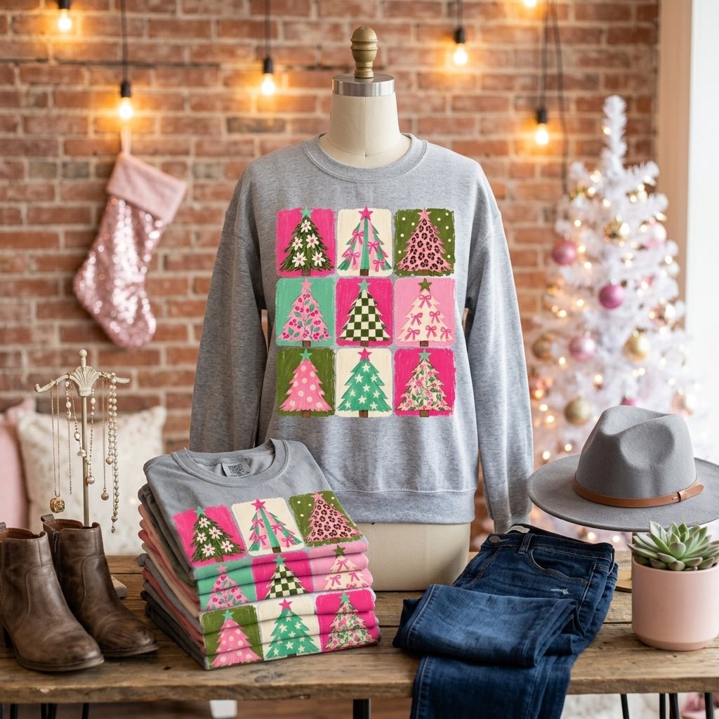 DEAL OF THE DAY - Pink Tree Squares on Grey Tee or Sweatshirt (FINAL SALE) - Tees - The Red Rival