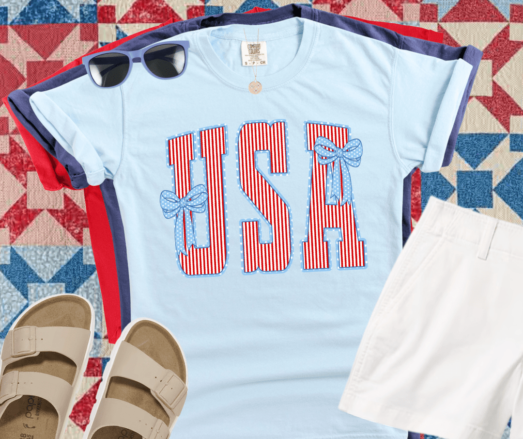 DEAL OF THE DAY - Pinstripe Coquette USA Light Blue Tee (FINAL SALE) - Tees - The Red Rival