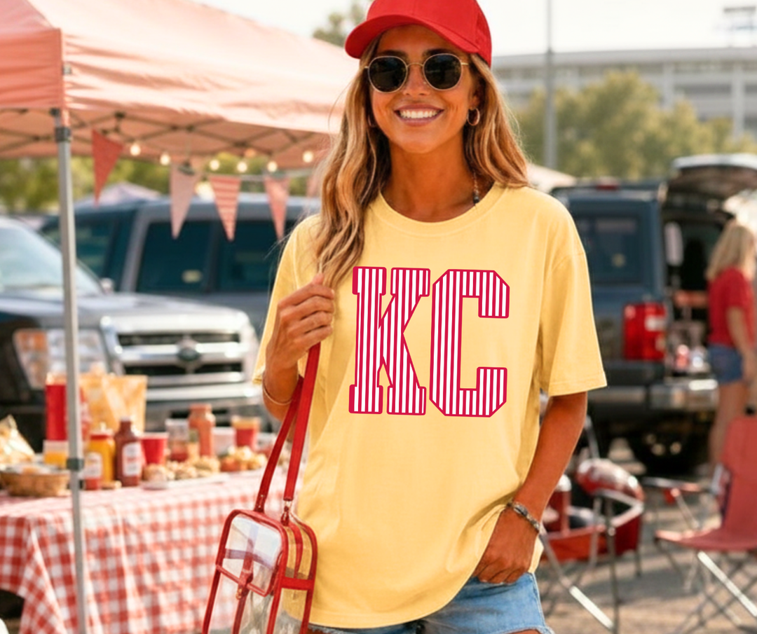 DEAL OF THE DAY - Pinstripe KC Yellow Tee (FINAL SALE) - Graphic Tee - The Red Rival