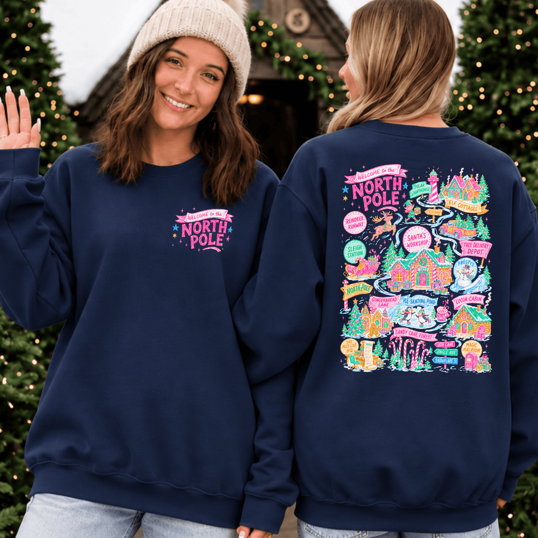 DEAL OF THE DAY - Pocket/Back Welcome To the North Pole Navy Tee or Sweatshirt - FINAL SALE - Graphic Tee - The Red Rival