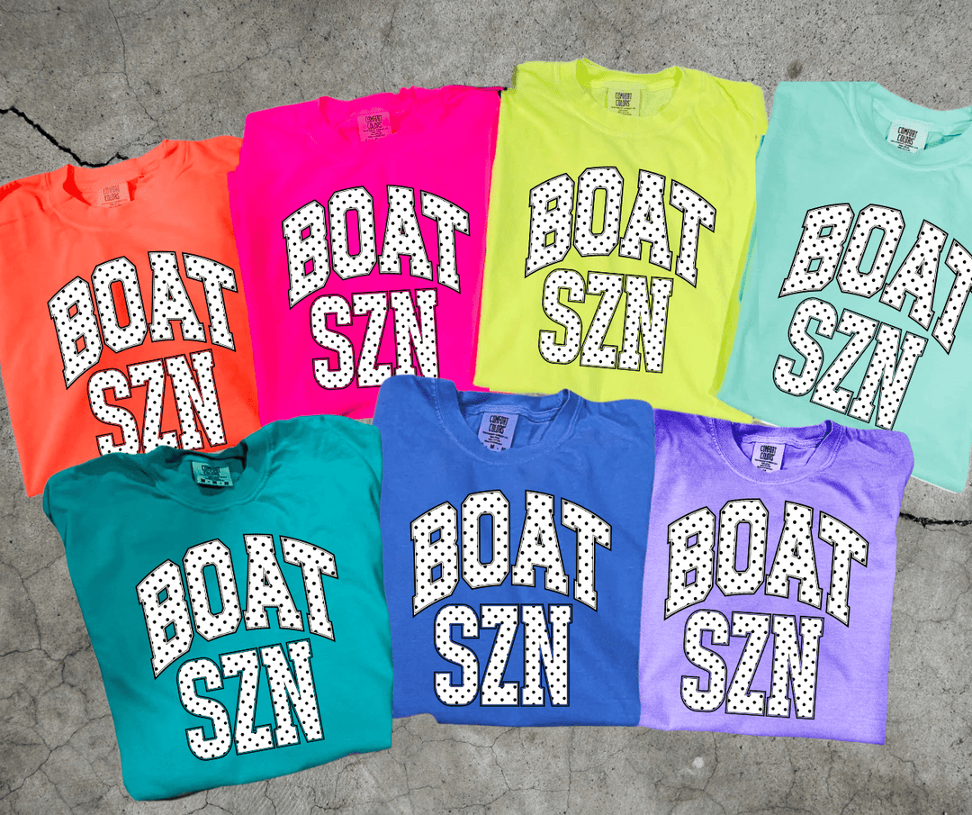 DEAL OF THE DAY - Polka Dot BOATIN SZN Letters (Pick your tee color) (FINAL SALE) - Graphic Tee - The Red Rival