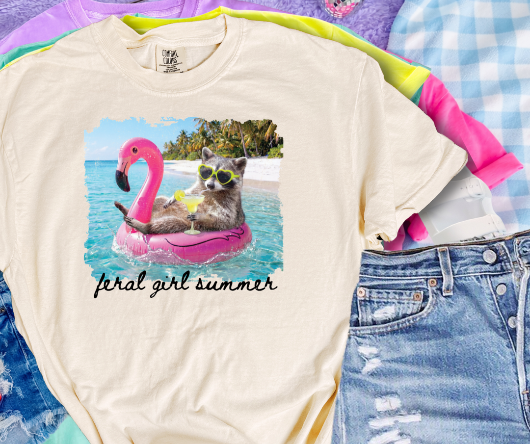 DEAL OF THE DAY - Pool Racoon Feral Girl Summer Ivory Tee (FINAL SALE) - Graphic Tee - The Red Rival