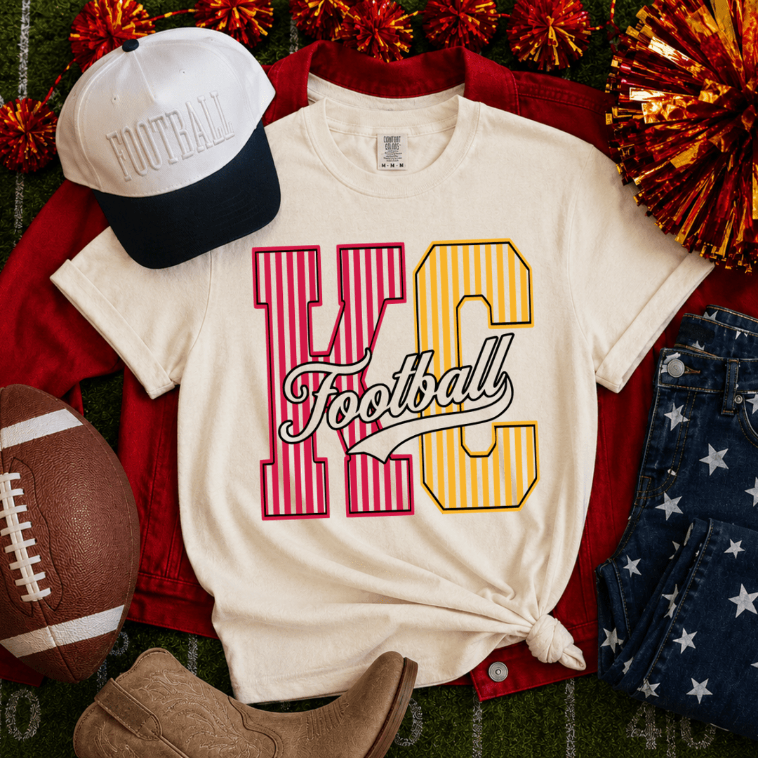 DEAL OF THE DAY - Red/Gold KC Football Script Ivory Tee (FINAL SALE) - Tees - The Red Rival