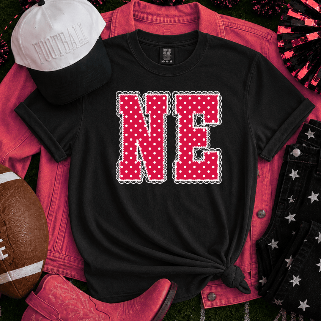 DEAL OF THE DAY - Red/White Polkadot Lace N-E Letters Black Tee or Sweatshirt - FINAL SALE - Tees - The Red Rival