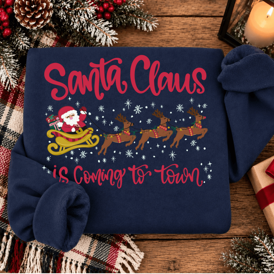 DEAL OF THE DAY - Santa Claus is Coming to Town Navy Tee or Sweatshirt - FINAL SALE - Graphic Tee - The Red Rival