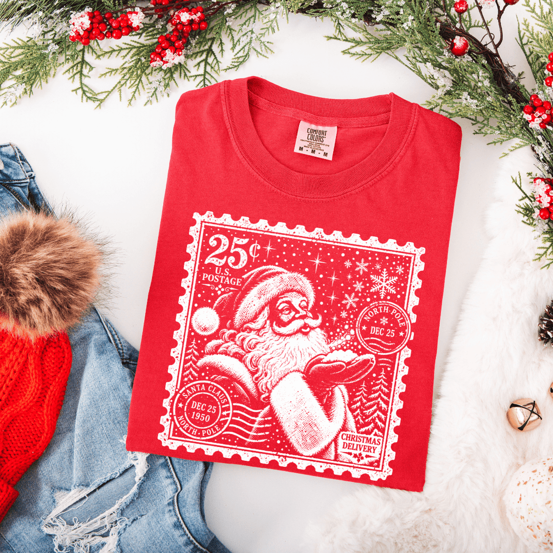 DEAL OF THE DAY - Santa Postage Stamp Red Tee or Sweatshirt (FINAL SALE) - Tees - The Red Rival