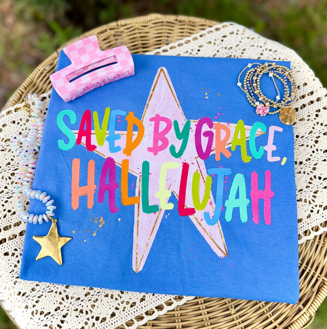 DEAL OF THE DAY - Saved by Grace Hallelujah Blue Tee (FINAL SALE) - Tees - The Red Rival