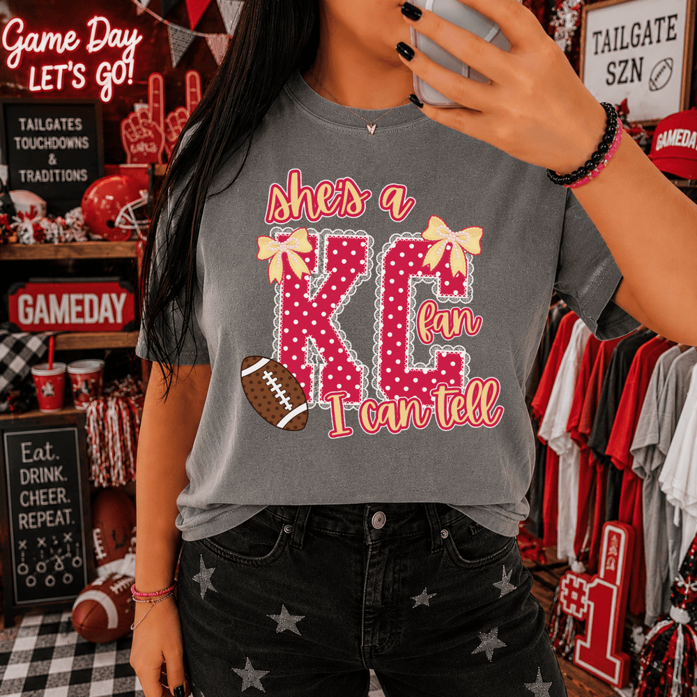 DEAL OF THE DAY - She's a KC FAN I Can Tell Polkadot Lace Letters - Grey Tee or Sweatshirt (FINAL SALE) (Copy) - Tees - The Red Rival