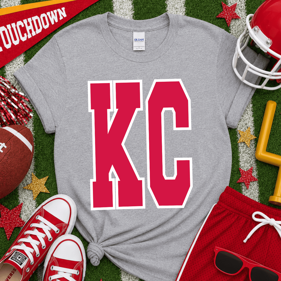 DEAL OF THE DAY - Simple Red KC Letters Grey Tee - (FINAL SALE) - Tees - The Red Rival