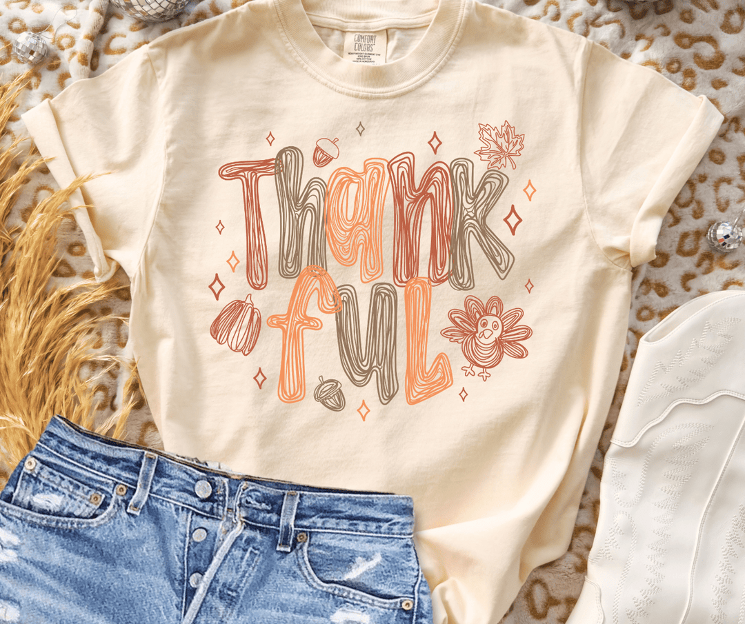 DEAL OF THE DAY - Sketched Dark Thankful Tan Tee or Sweatshirt - FINAL SALE - Graphic Tee - The Red Rival