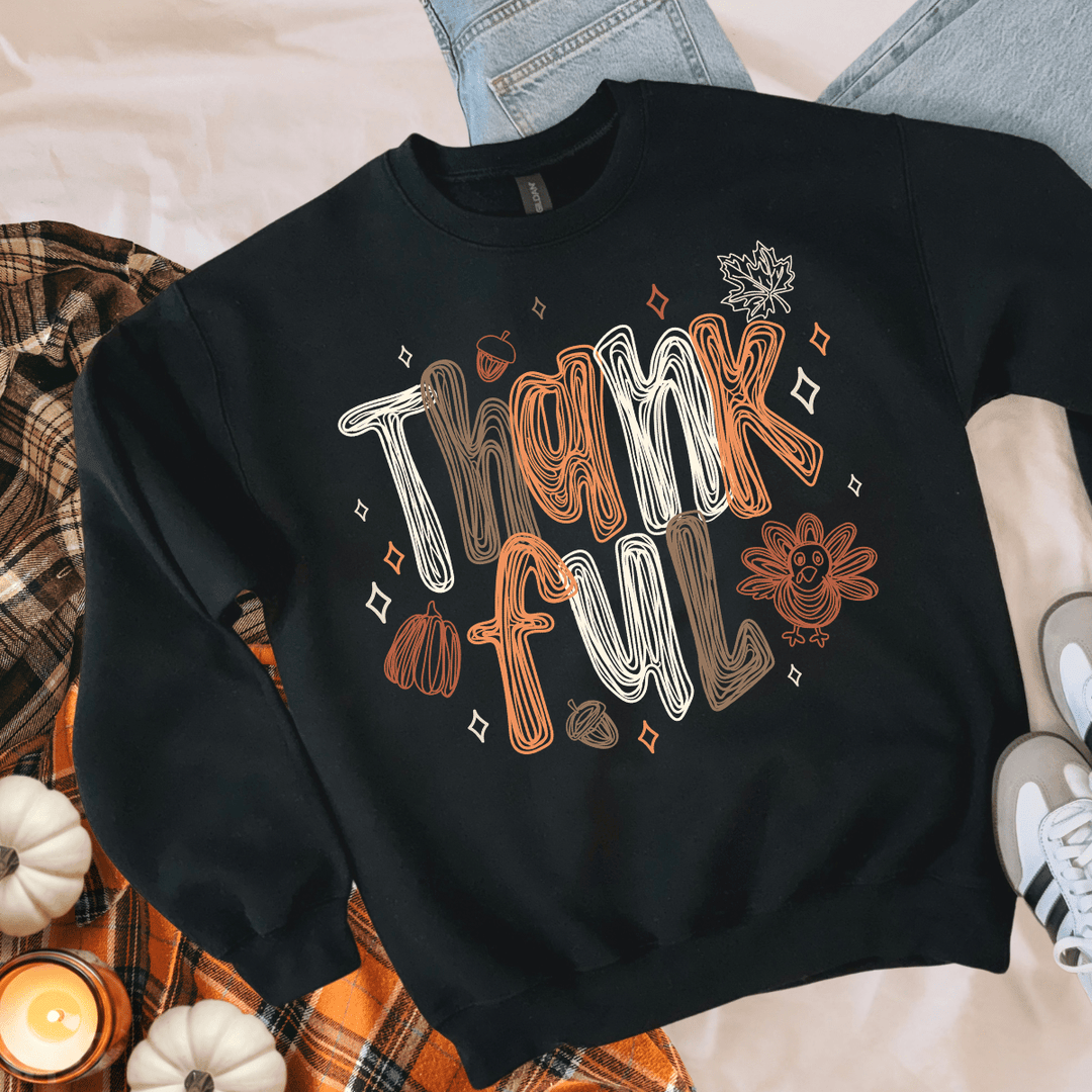 DEAL OF THE DAY - Sketched Thankful Black Tee or Sweatshirt (FINAL SALE) - Tees - The Red Rival