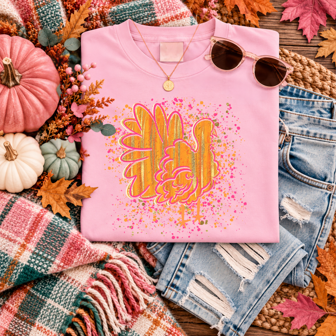 DEAL OF THE DAY - Splatter Painted Turkey Pink Tee or Sweatshirt - FINAL SALE - Graphic Tee - The Red Rival