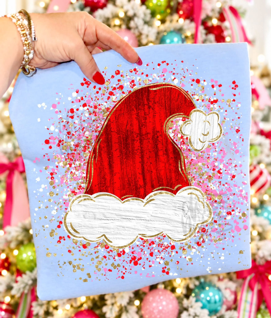 DEAL OF THE DAY - Splatter Santa Hat Blue Tee (FINAL SALE) - Tees - The Red Rival