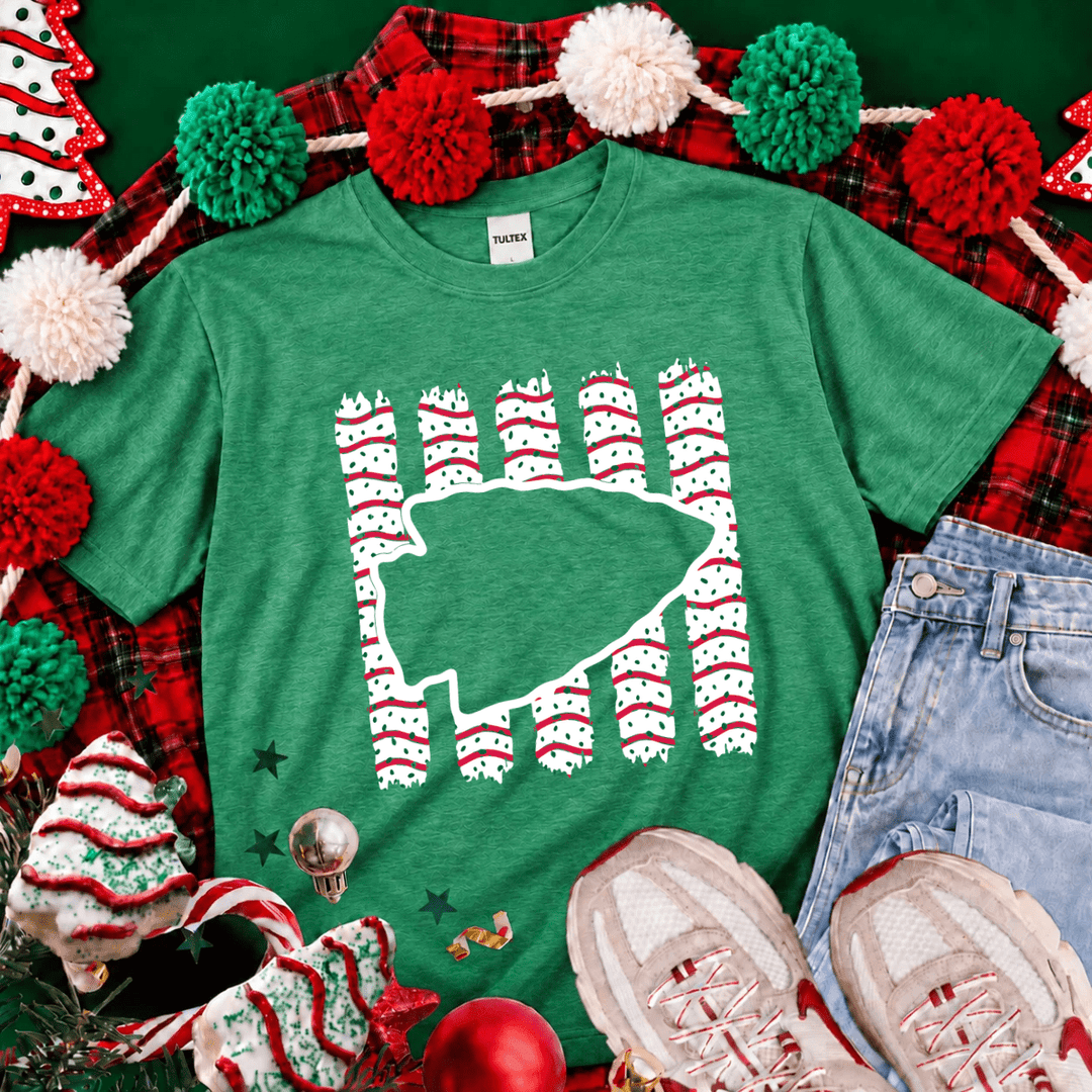 DEAL OF THE DAY - Striped Arrowhead Christmas Cake Heather Green Tee (FINAL SALE) - Graphic Tee - The Red Rival