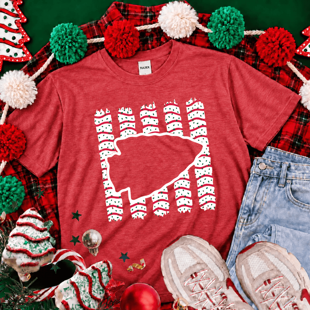 DEAL OF THE DAY - Striped Arrowhead Christmas Cake Heather Red Tee (FINAL SALE) - Graphic Tee - The Red Rival