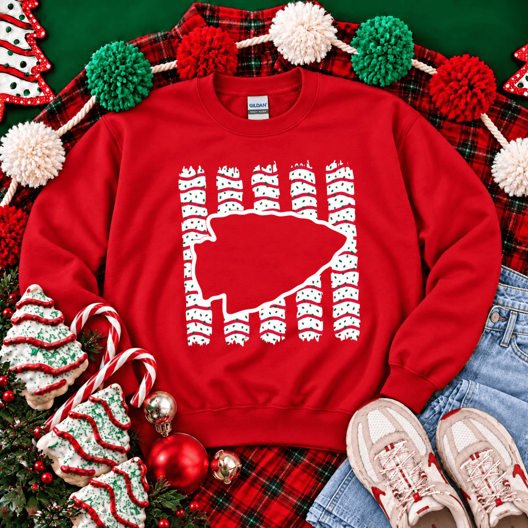 DEAL OF THE DAY - Striped Arrowhead Christmas Cake Red Sweatshirt (FINAL SALE) - Tees - The Red Rival