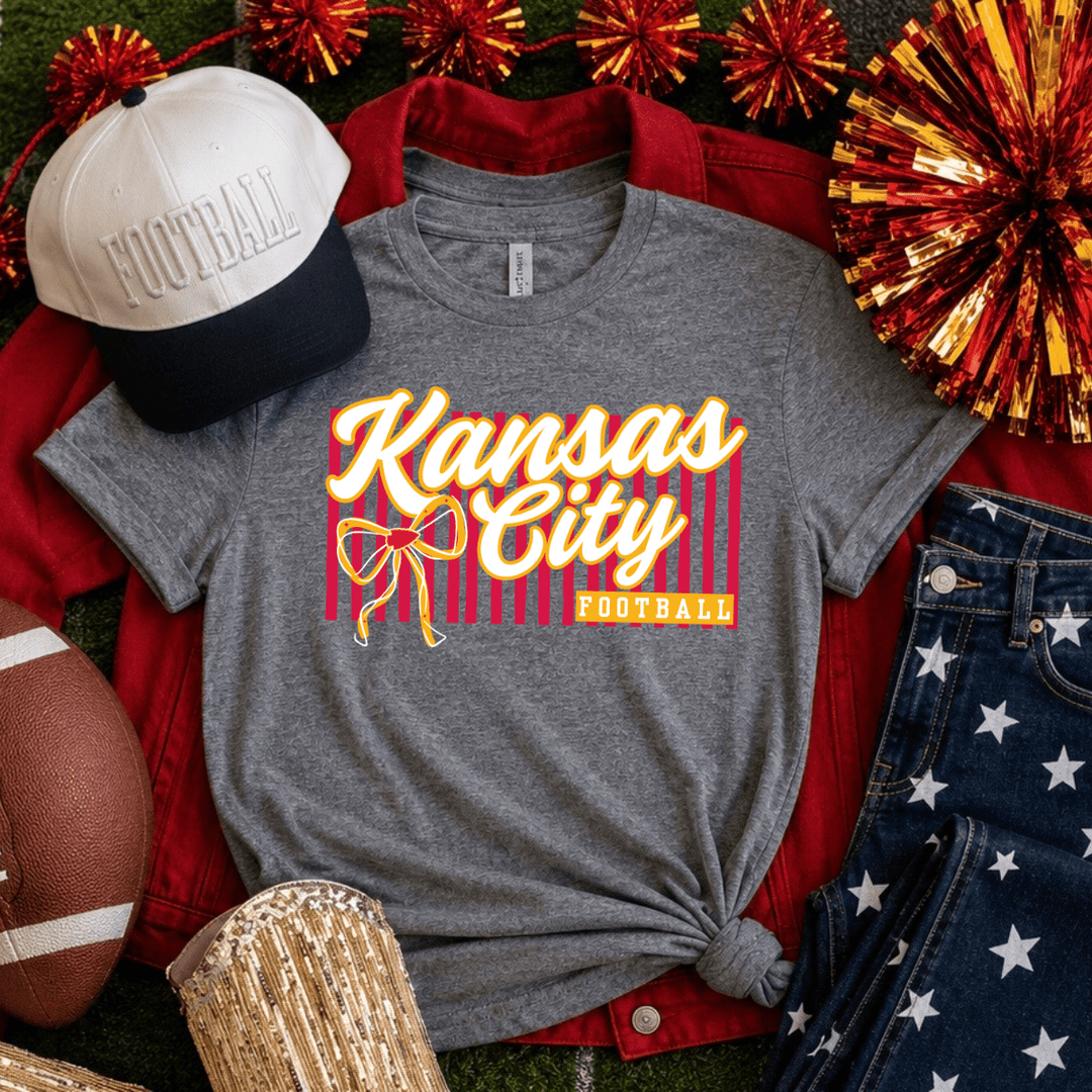 DEAL OF THE DAY - Striped Kansas City Football Script Graphite Heather Tee (FINAL SALE) - Tees - The Red Rival