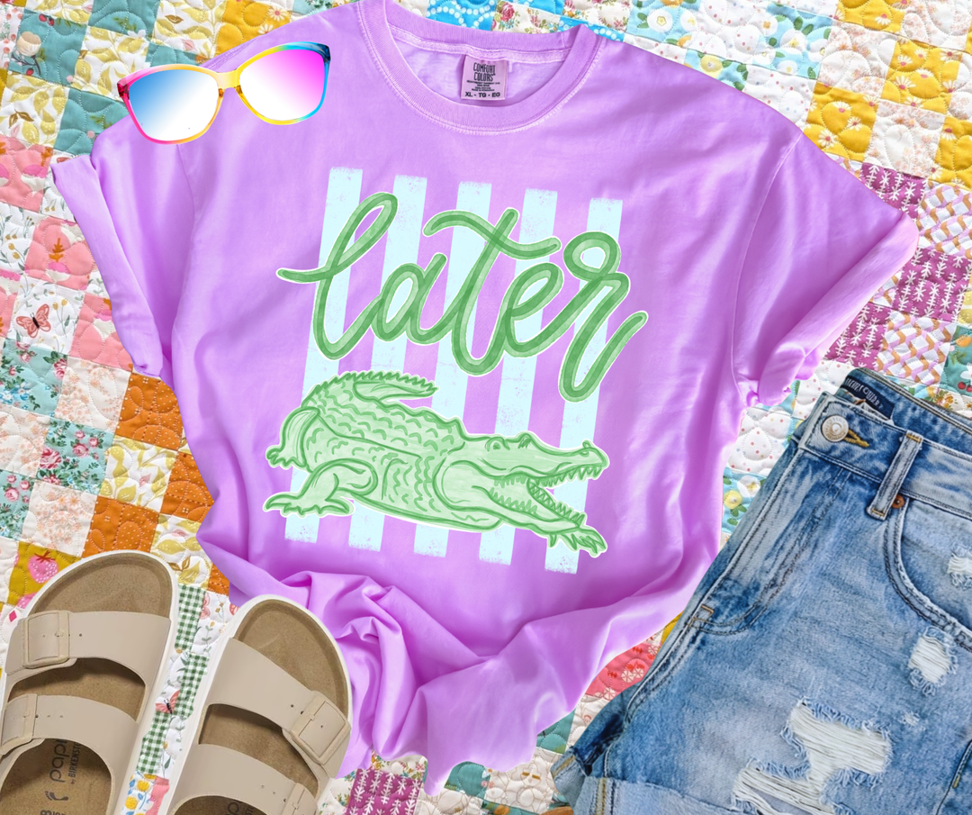 DEAL OF THE DAY - Striped Later Gator (Pick your NEON tee color) - FINAL SALE - Graphic Tee - The Red Rival