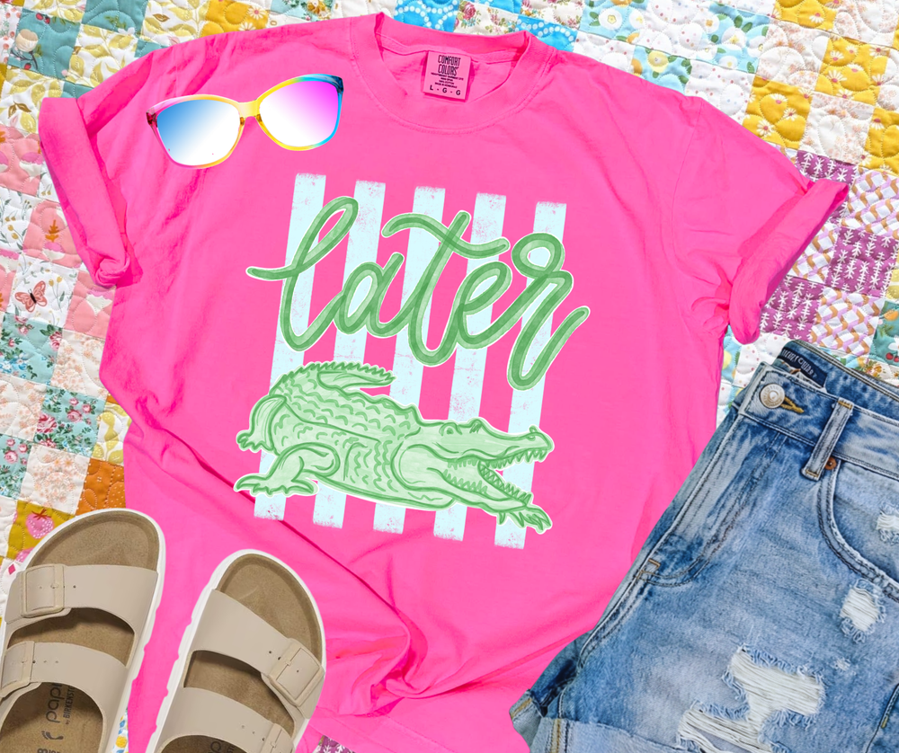DEAL OF THE DAY - Striped Later Gator (Pick your NEON tee color) - FINAL SALE - Graphic Tee - The Red Rival
