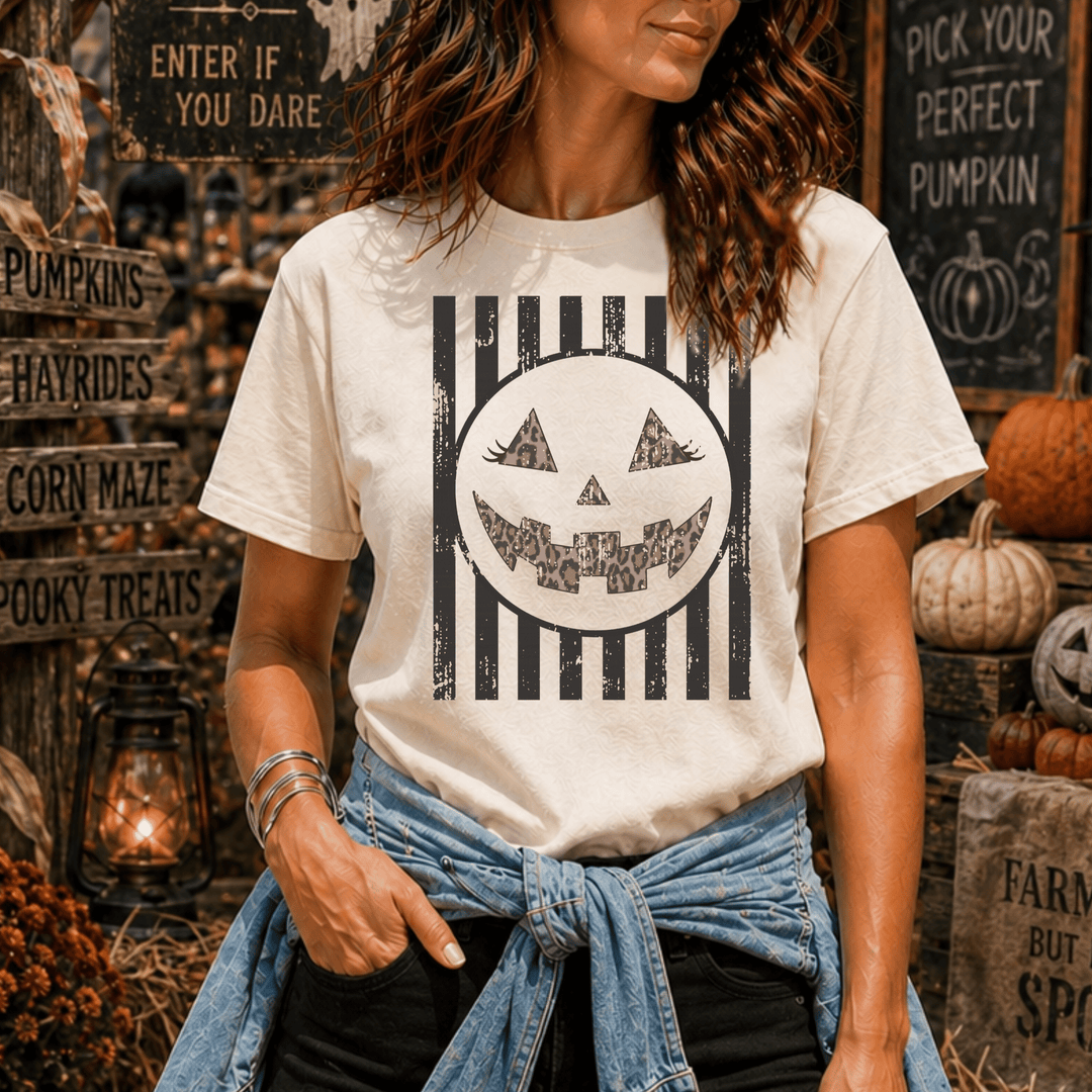 DEAL OF THE DAY - Striped Leopard Jack-O-Lantern Ivory Tee (FINAL SALE) - Tees - The Red Rival